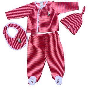 Baby’s First Christmas Candy Cane Striped Embroidered Bear 4 Piece Outfit-6 mos